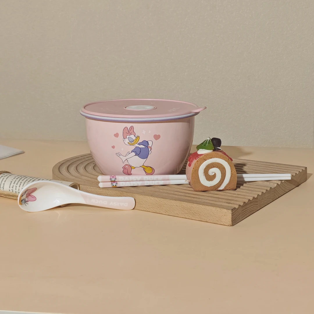 【言则】迪士尼正版 萌趣系列高温陶瓷餐具面碗三件套