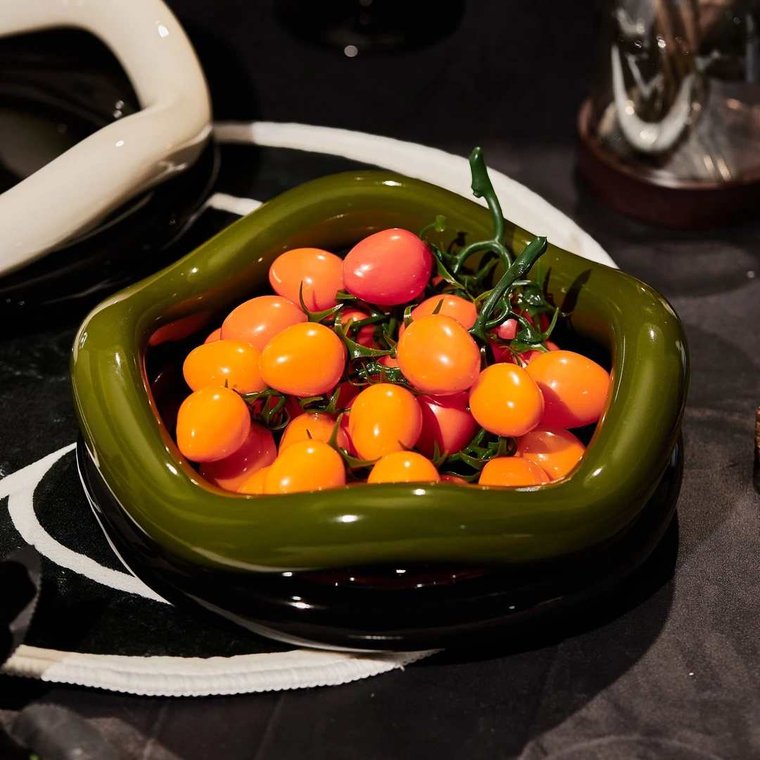 波浪果盘可爱法式复古餐具果盘水果盘果盆客厅家用陶瓷零食盘茶几