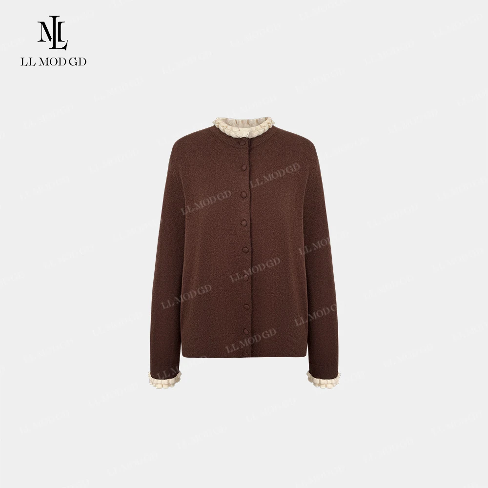 焦糖玛奇朵 时尚花边百搭简约气质显瘦绵羊毛针织衫YLXR-263116