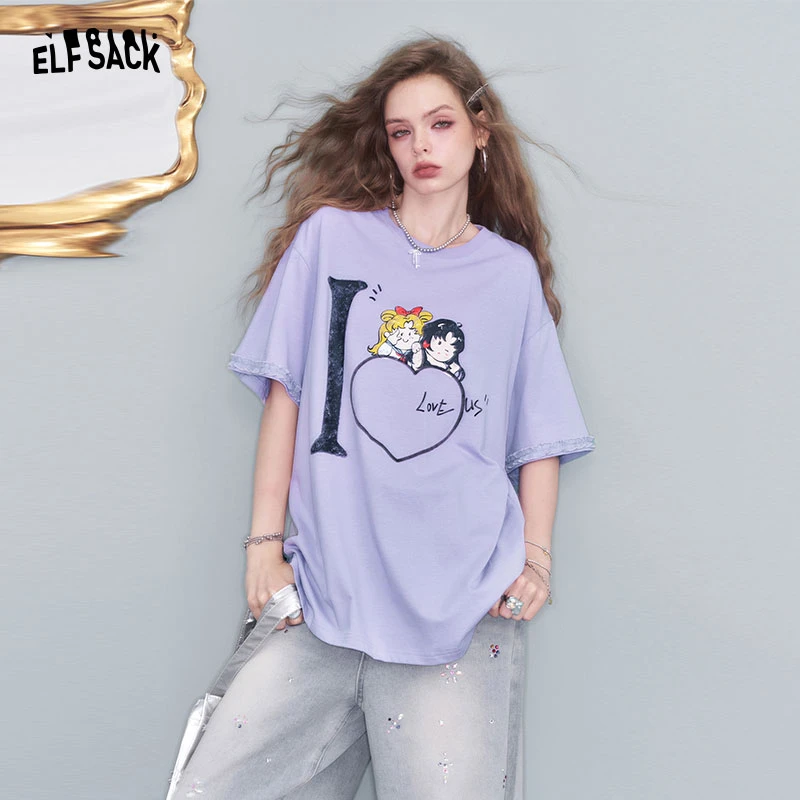 妖精的口袋黄色印花短袖t恤女2025年夏季宽松设计感上衣25205315