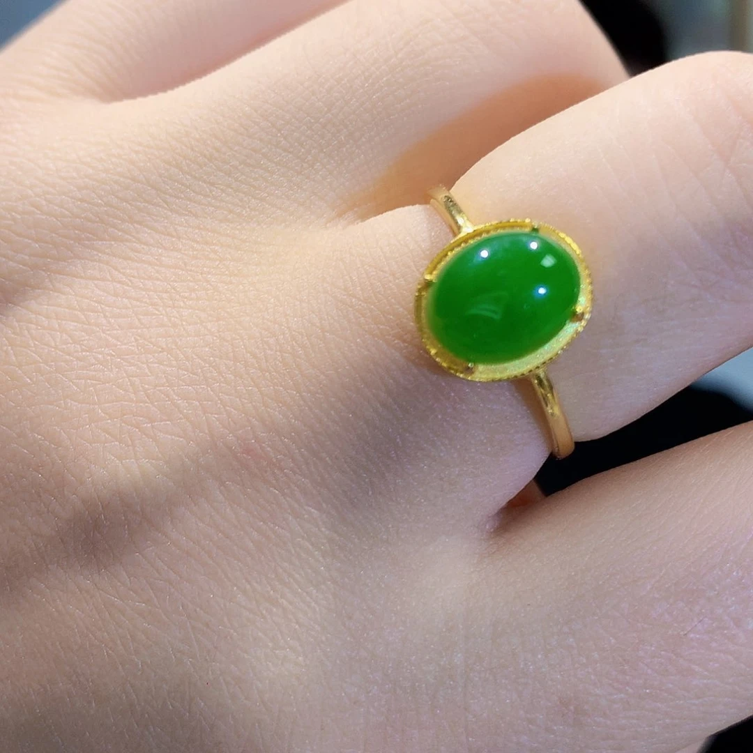 和田玉（碧玉）戒指银S925镀金镶嵌