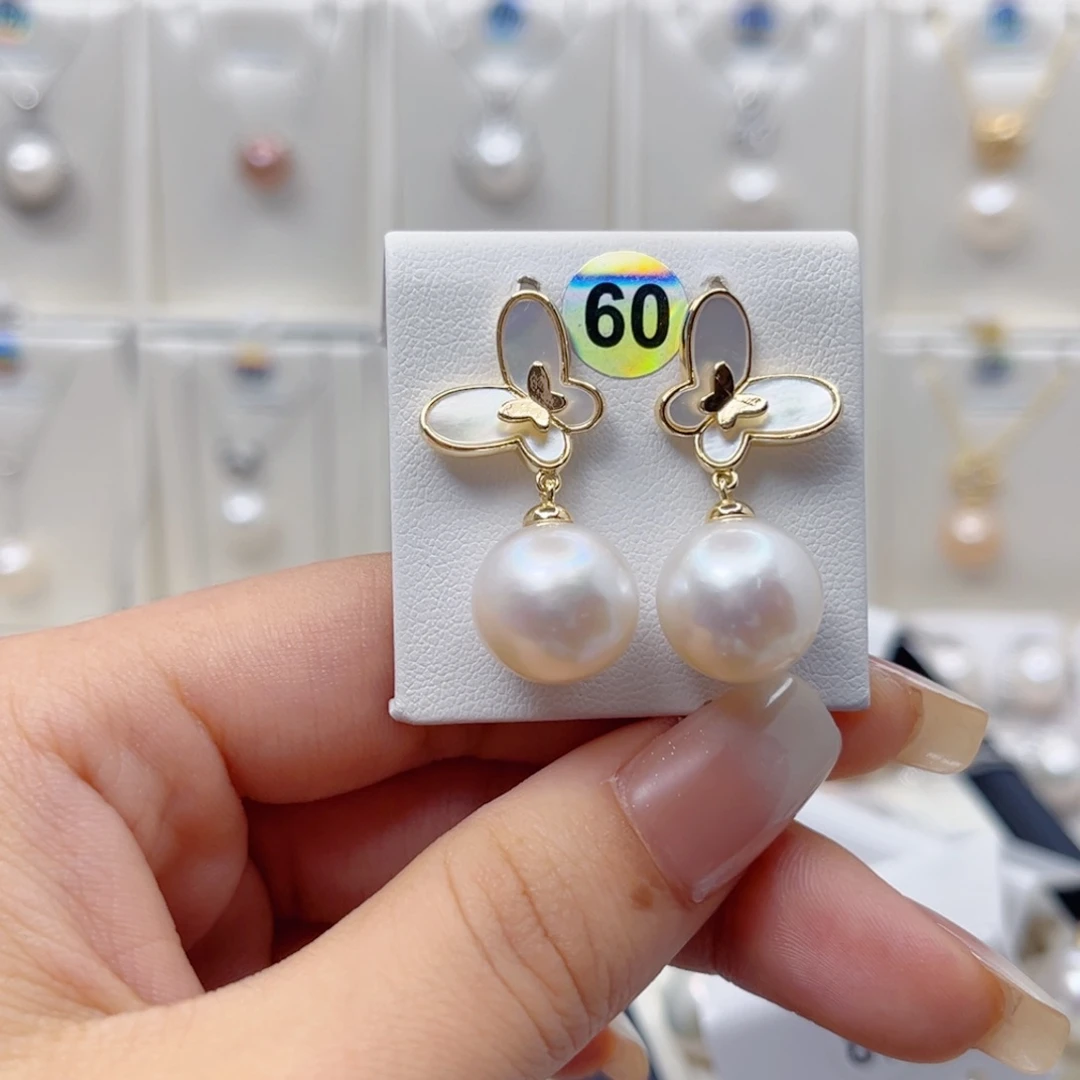 景***铺耳饰银S925镶嵌淡水珍珠