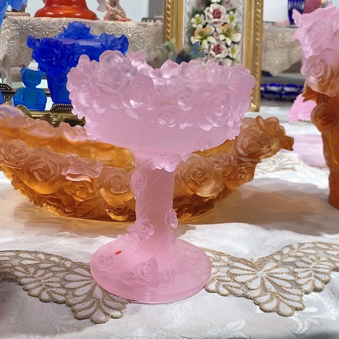 摆件QAA059脱蜡水晶玫瑰花烛台