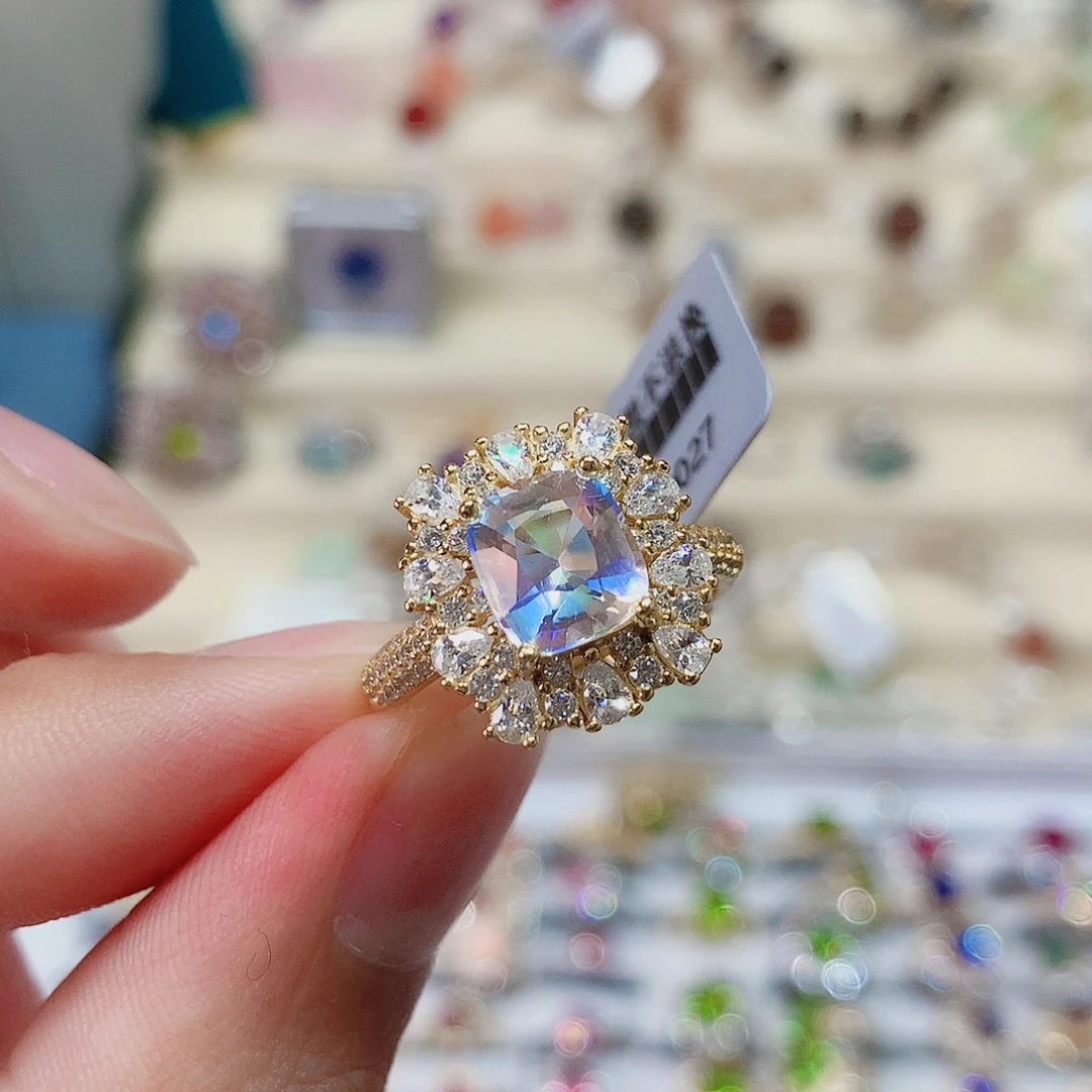 戒指戒指月光石银S925镶嵌