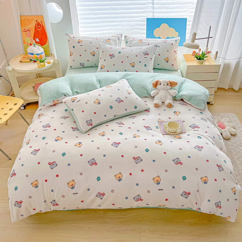 【惊喜福利】达芬奇家纺 牛奶绒四件套可爱熊