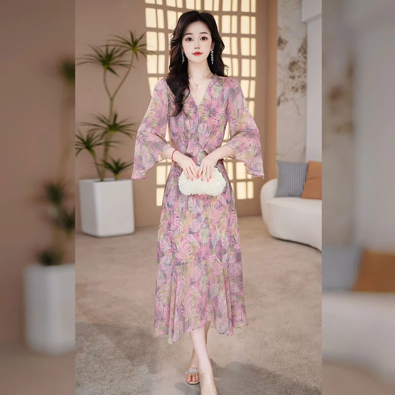 【千羽定制】女人味碎花连衣裙2025年夏季新款气质收腰显瘦鱼尾裙子