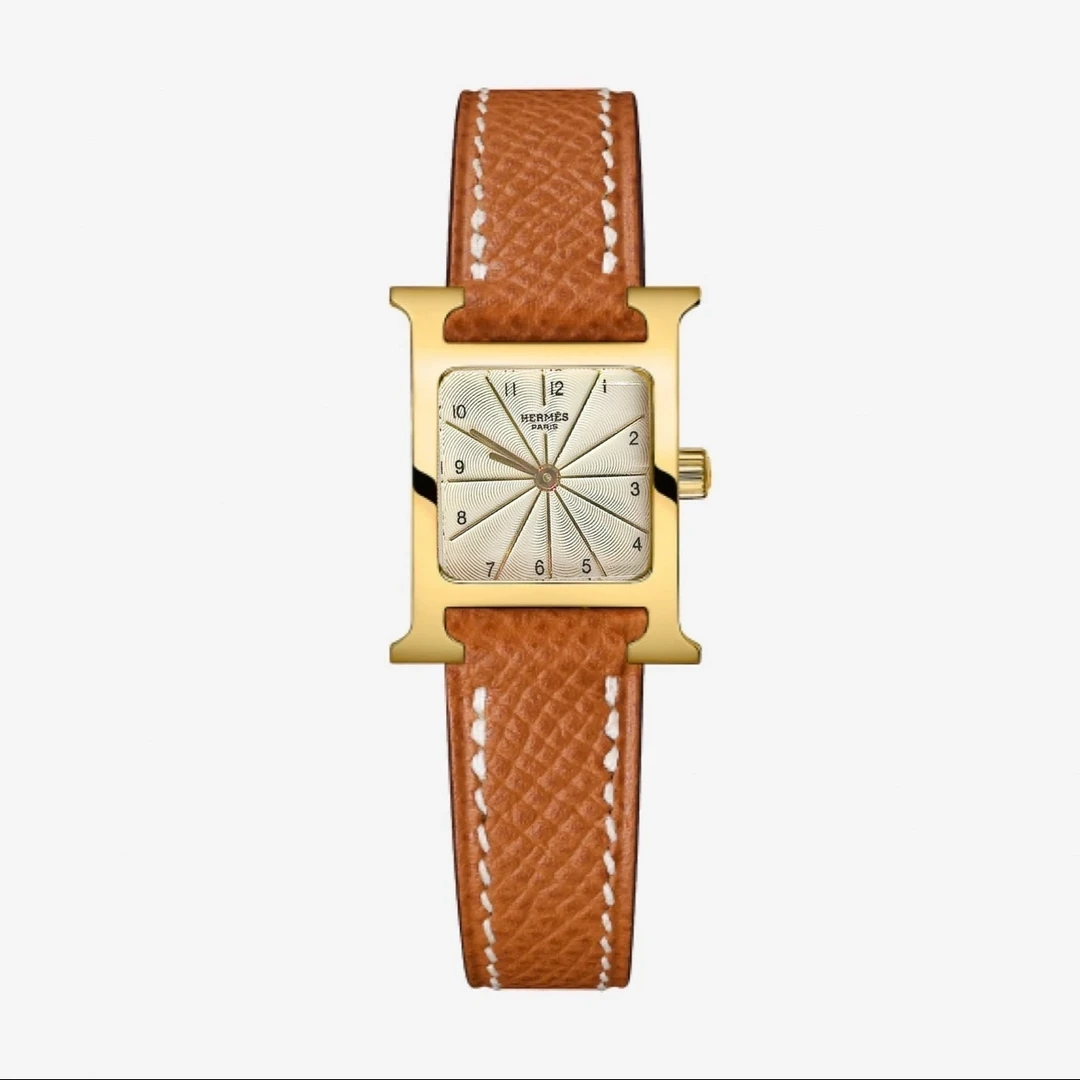 99新 Hermes/爱马仕 金边数字刻放射盘石英表21mm