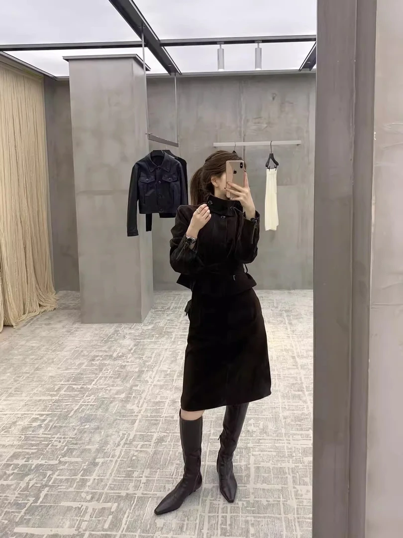 酷飒御姐风高级感套装立领气质外套女装秋季2025新款半身裙两件套