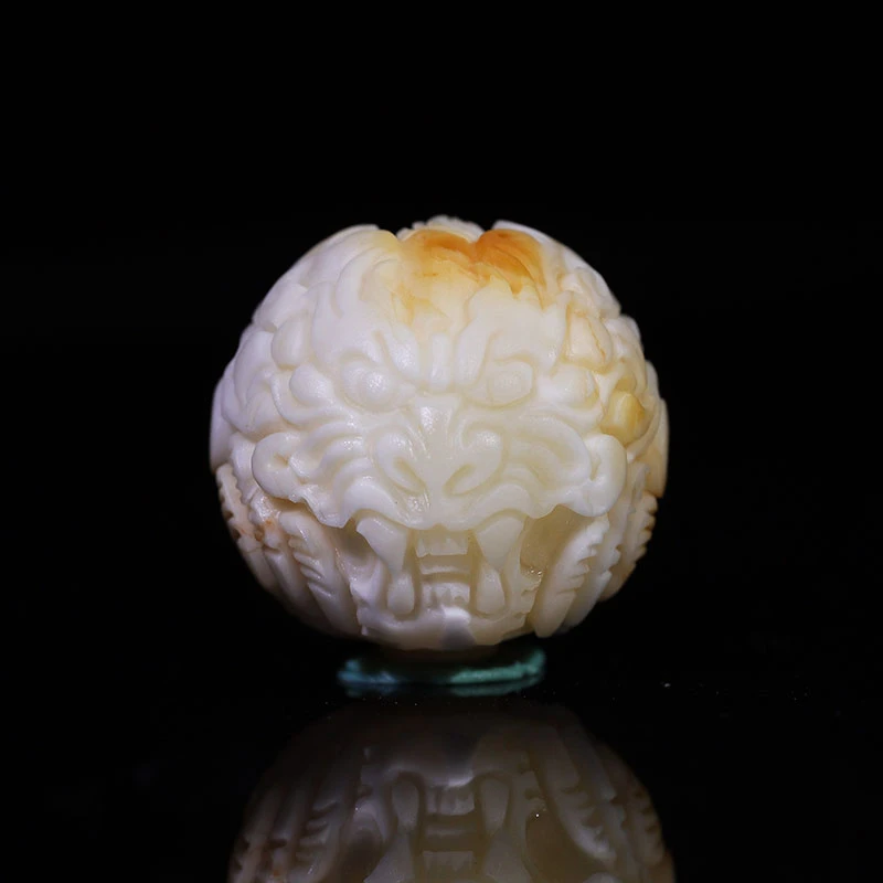 18m蜜蜡龙珠锁骨珠天然原矿一物一图雕刻单珠沁色白蜡白花顶珠y2