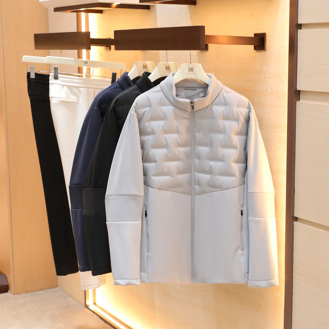 登格尔卡秋冬新款男士户外保暖针织拼接轻商务休闲立领三防羽绒服