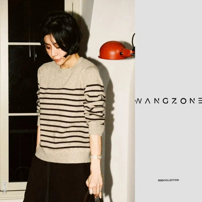 WANG ZONE｜BC同源钻石羊毛羊绒纱线老钱风百搭条纹套头针织上衣