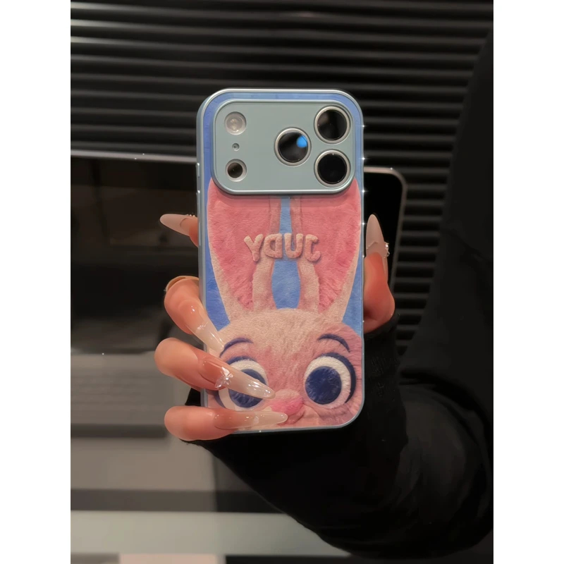 毛绒Q萌朱迪适用苹果17p手机壳16pm华为p70金属皮纹防摔ins小米17