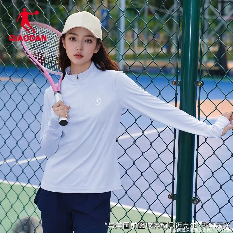 乔丹长袖t恤女运动上衣2025春季半拉链健身跑步服瑜伽服长袖晨跑