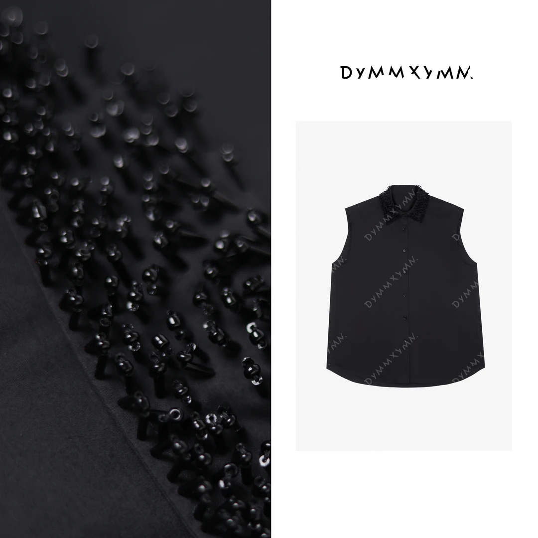 【DYMMXYMM】-黑白琴键.春夏百搭时尚钉珠领无袖衬衫-W25982
