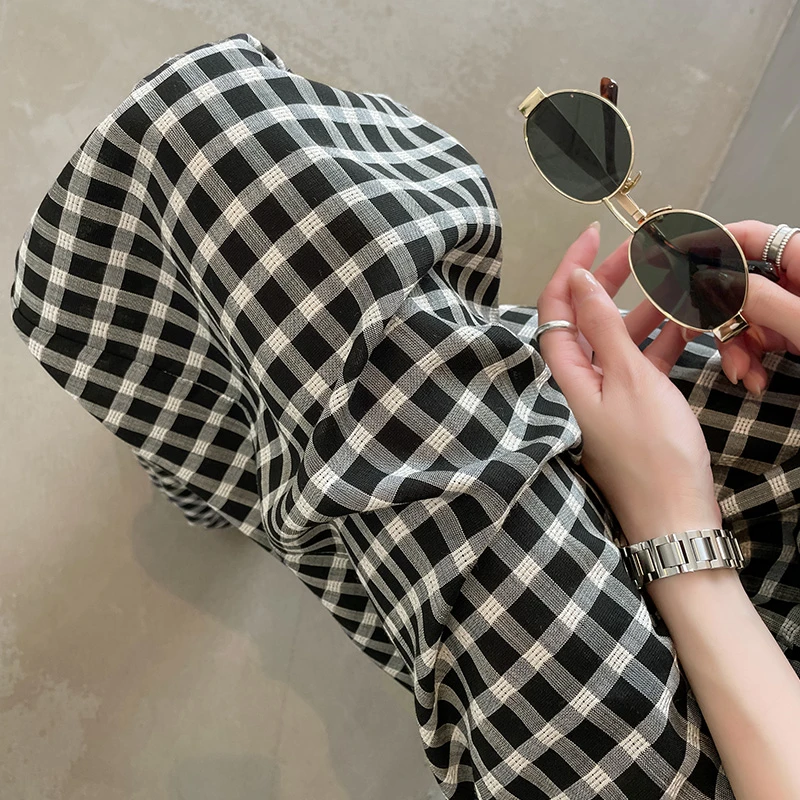 格子裤女夏季薄款2025新款宽宽松百搭外穿时尚黑白春夏日系韩版