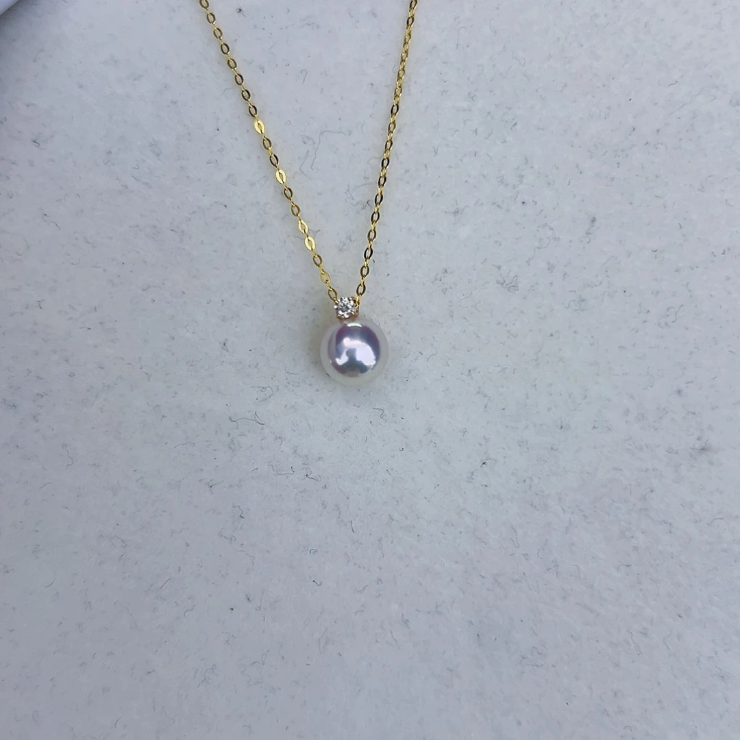 海水珍珠海水akoya王妃吊坠8-9mm18K金镶嵌