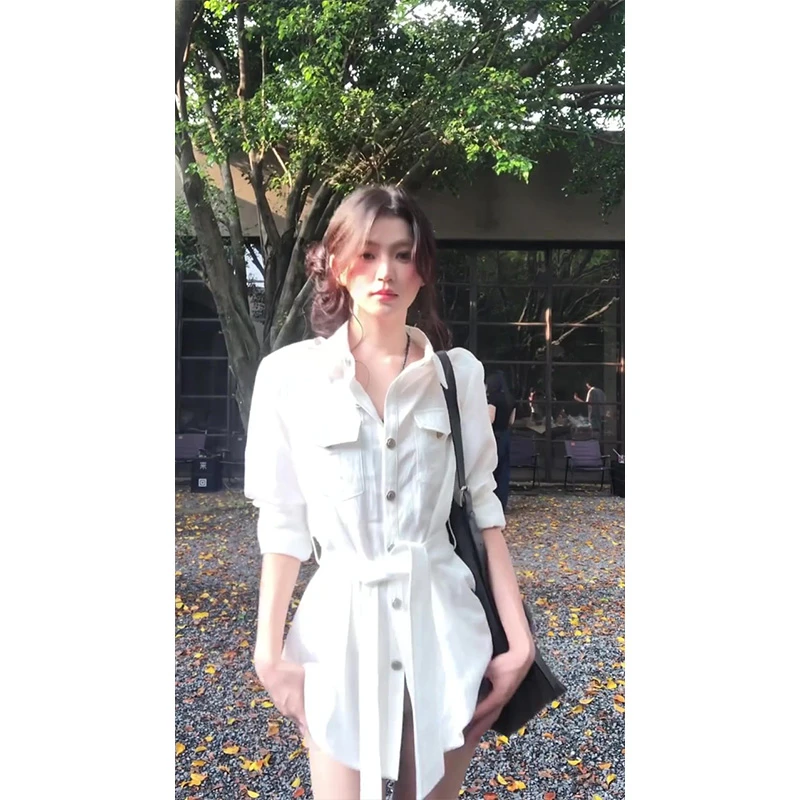 洋气高贵法式小资上衣轻奢高级感通勤白色亚麻防晒衬衫+短裤套装