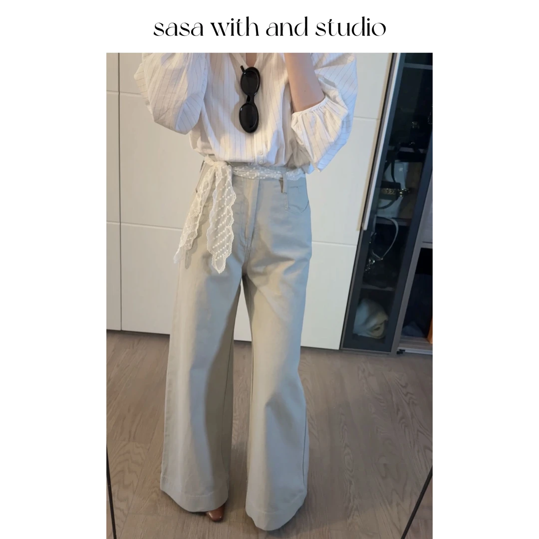 韩系直筒阔腿裤显瘦设计高腰休闲长裤 075566