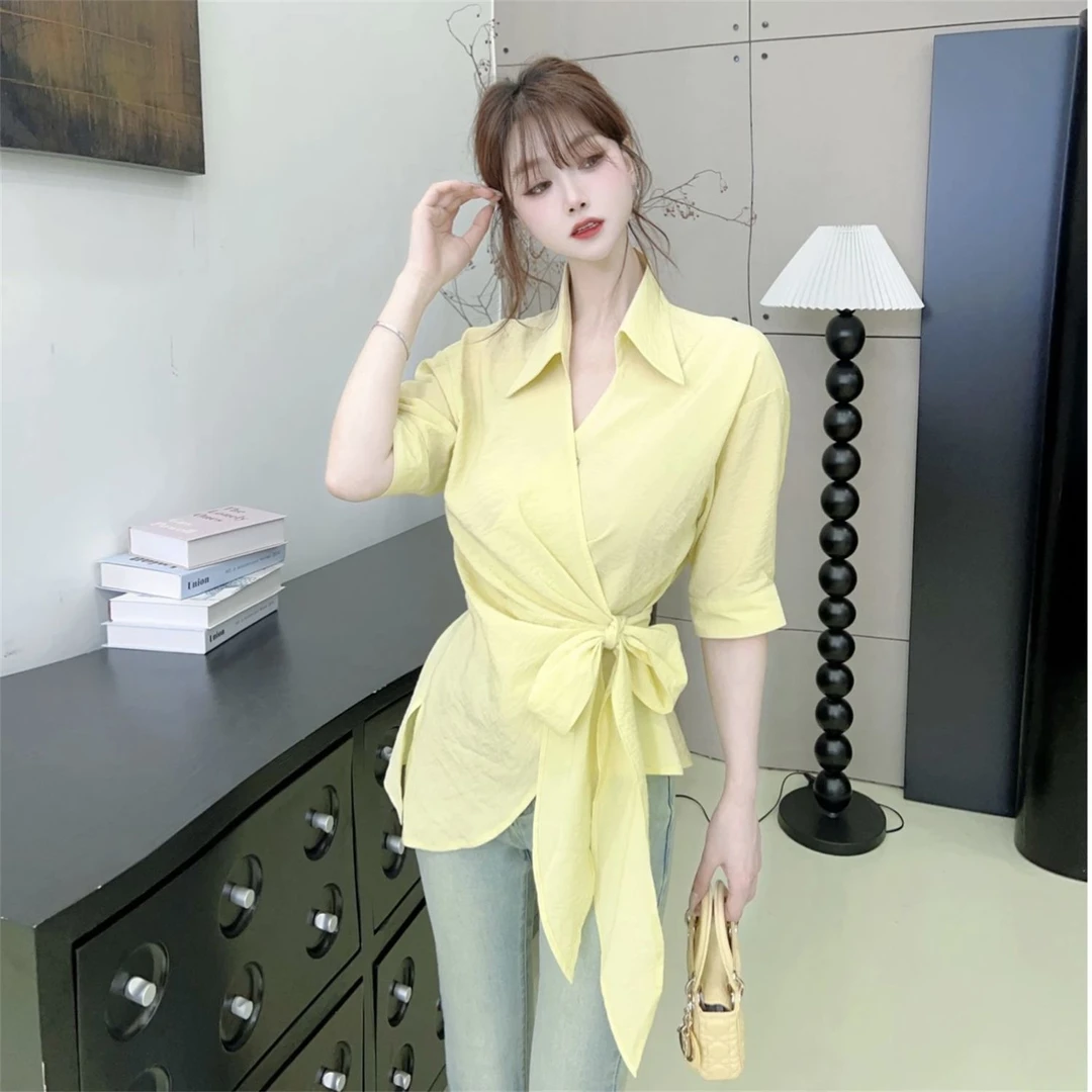 不规则侧扣中袖防晒2025夏装新款薄款洋气衬衣薄款上衣外搭女