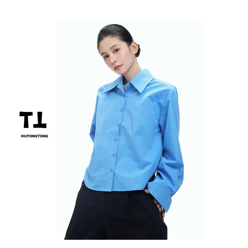 吴童童现货【深茶香浓】早秋开衫翻领衬衫女宽松休闲百搭衬衣62504