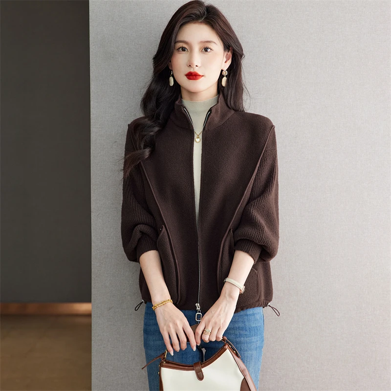 哥弟阿玛施正品立领拉链女士外套秋装新款洋气宽松休闲保暖开衫