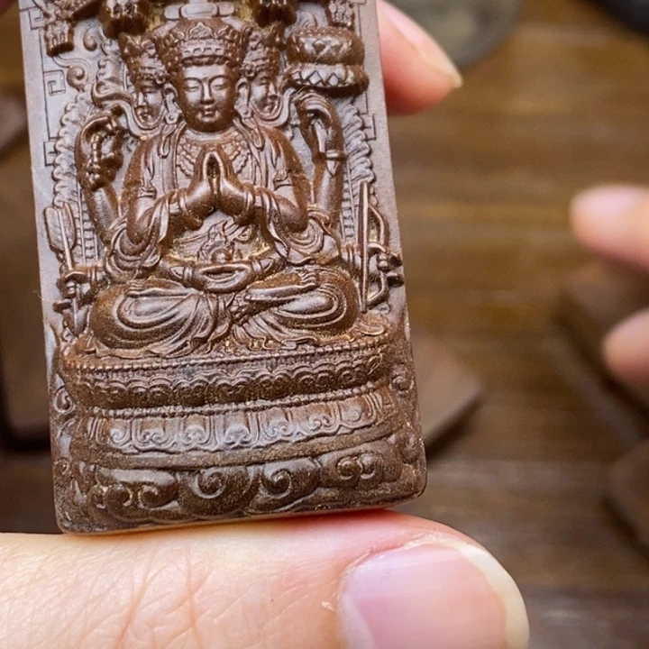 檀香木其他三面观音35牌