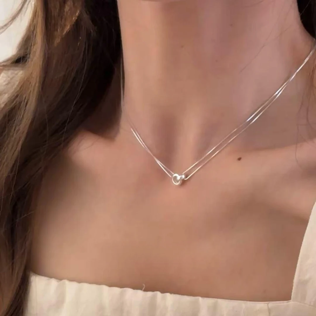 坠链均925银 极简风圆环双层925纯银项链女款2025新款小众百搭锁