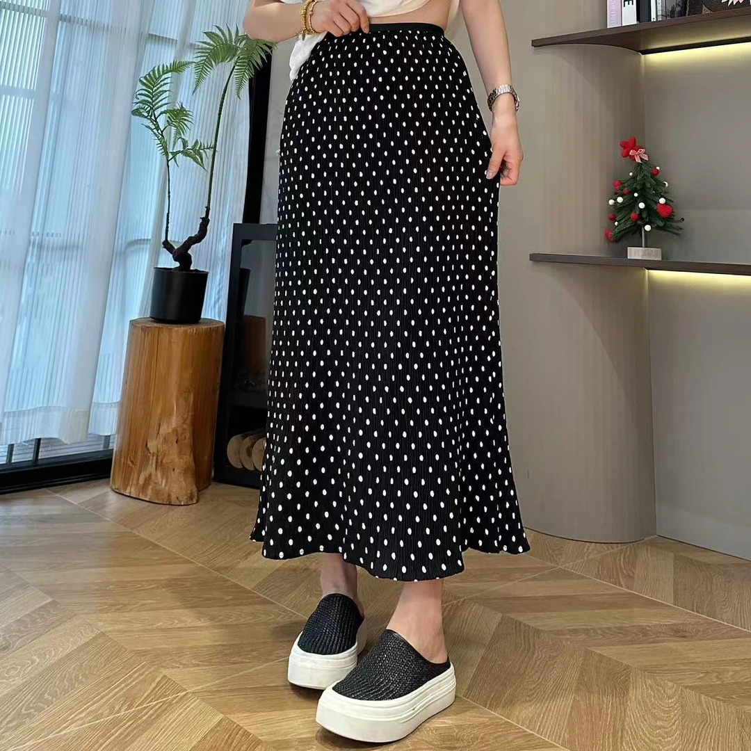 夏季波点肌理感捏褶松紧腰气质半身裙5-6-11