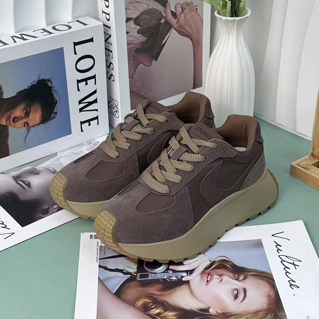 复古德训鞋女鞋冬季2024新款厚底华夫阿甘鞋百搭休闲运动鞋107-2