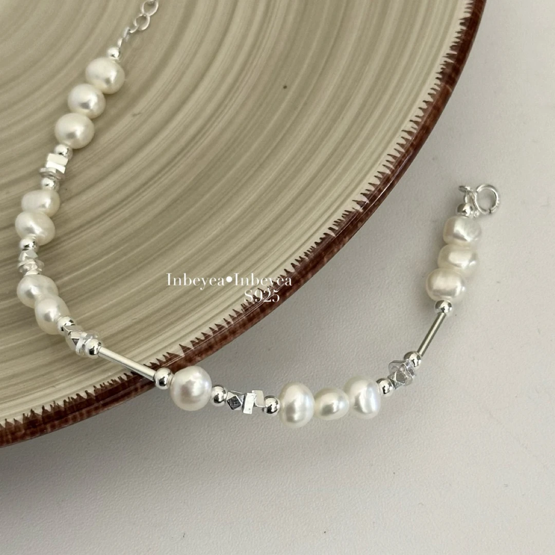 925银仿珍珠手链 竹节碎银手链17+4cm 36822