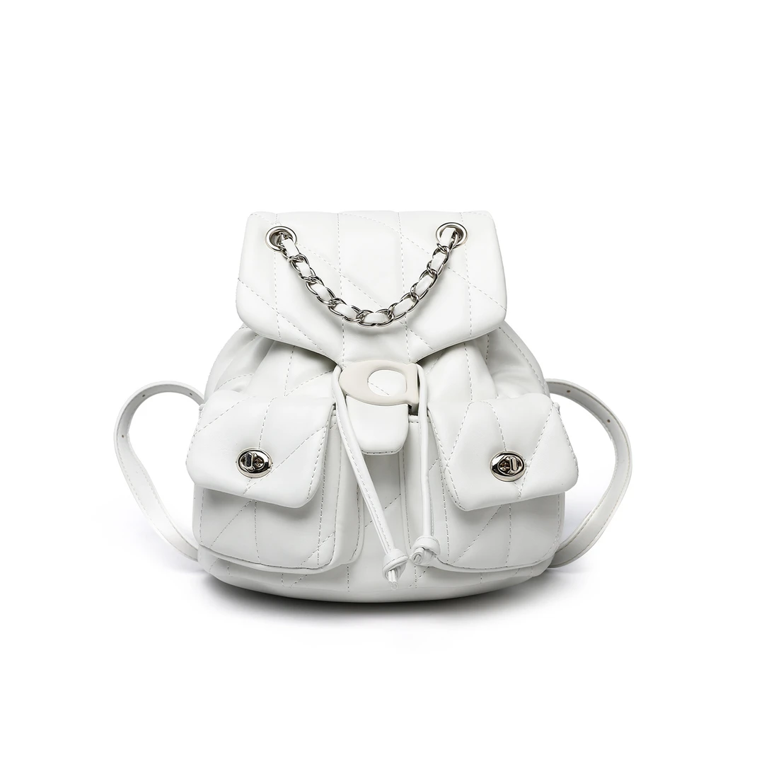 2025新款小香风双肩包包经典菱格抽绳小背包学生书包链条双肩包