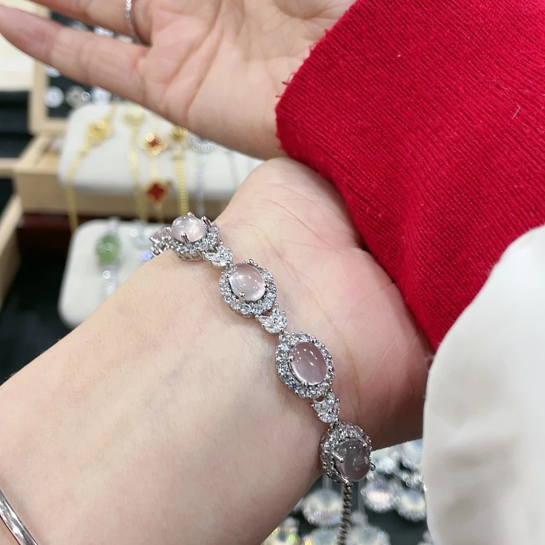 芙蓉石手链银S925镶嵌阿**在