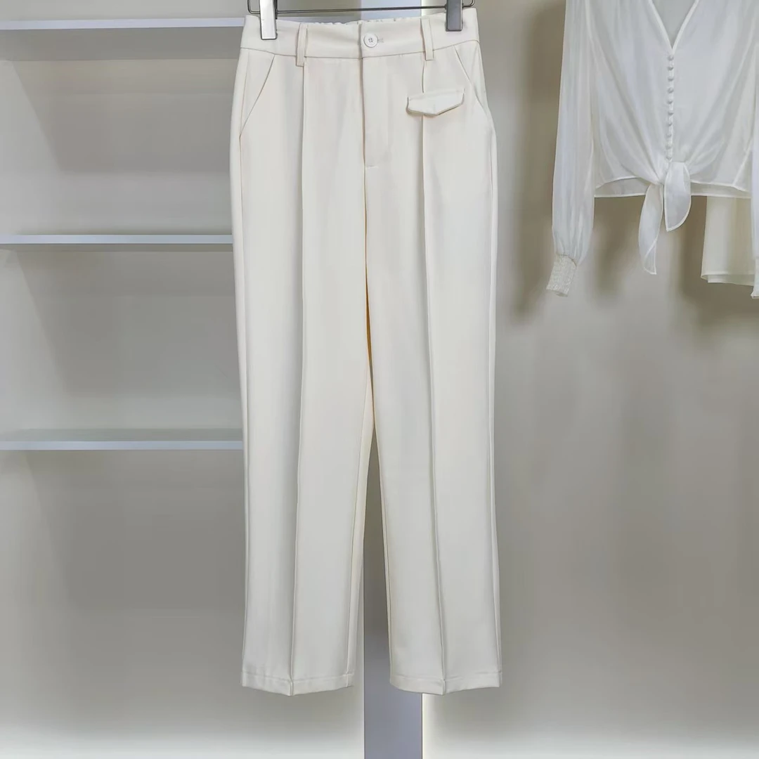 麦迪尚品【白LY】50424257 夏季简约休闲杏色长裤品牌撤柜女装