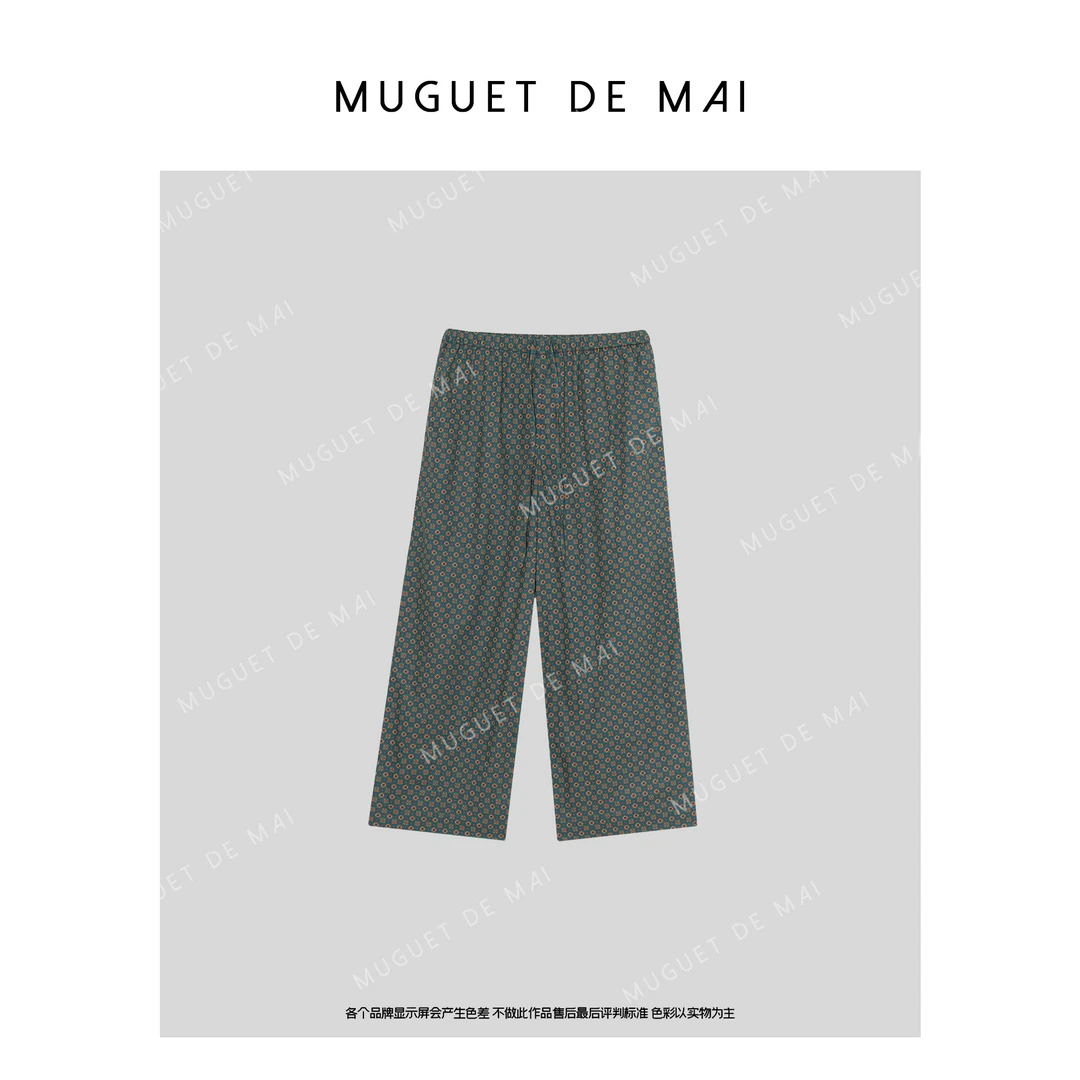 【MGDM】垂感舒适藏青松紧腰抽绳斑点撞色阔腿直筒休闲裤LFB25292