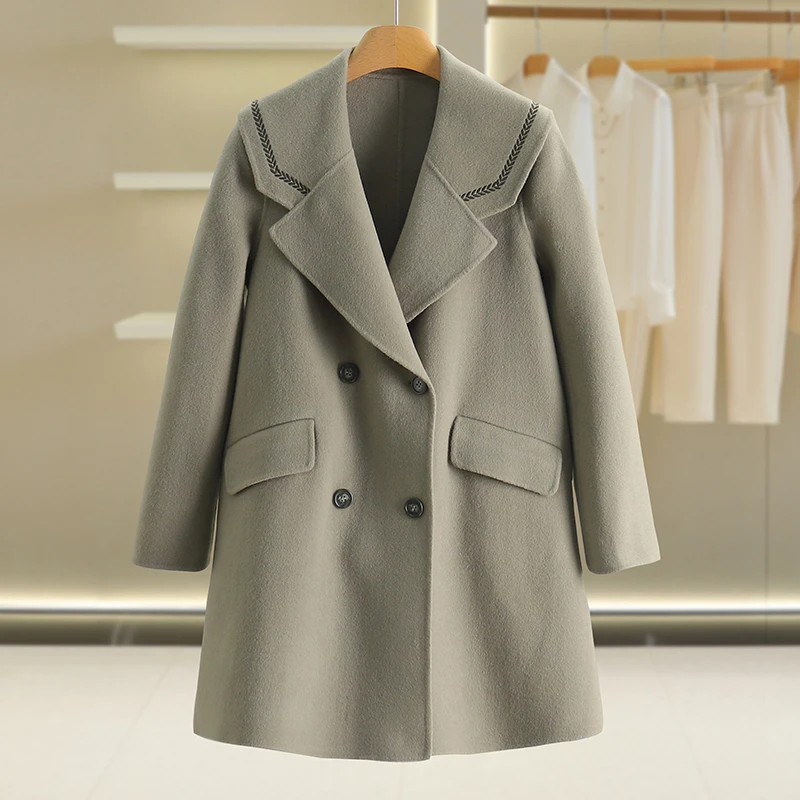 【伍莎-自营】大方领宽松纯色双面呢外套#RXZ48B019