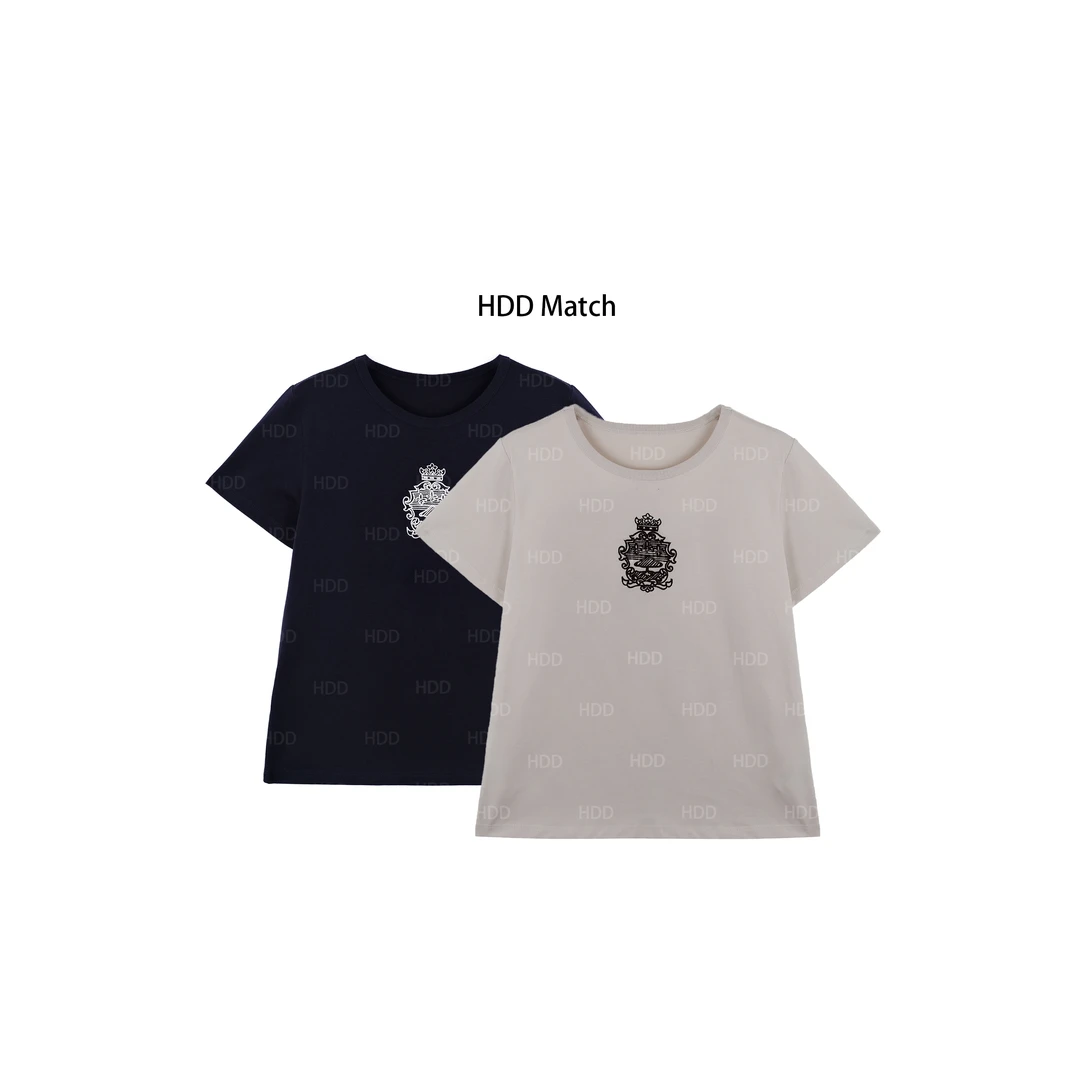 HDD Clothing "图标打底"春季女款圆领短袖百搭打底衫  Y7081