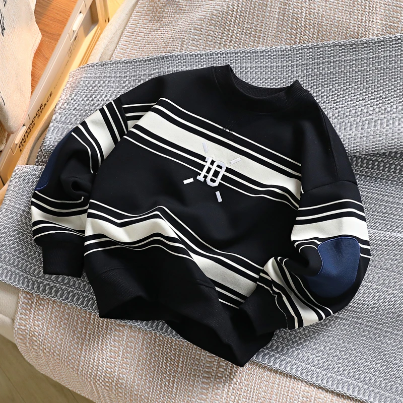 男童卫衣春秋新款儿童帅气宽松条纹上衣中大童长袖T桖打底衫潮