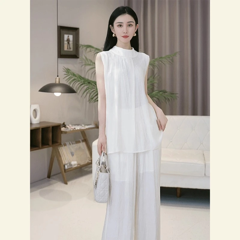 轻熟高级感气质女神范套装高端盐系漂亮小香风白色上衣长裤两件套