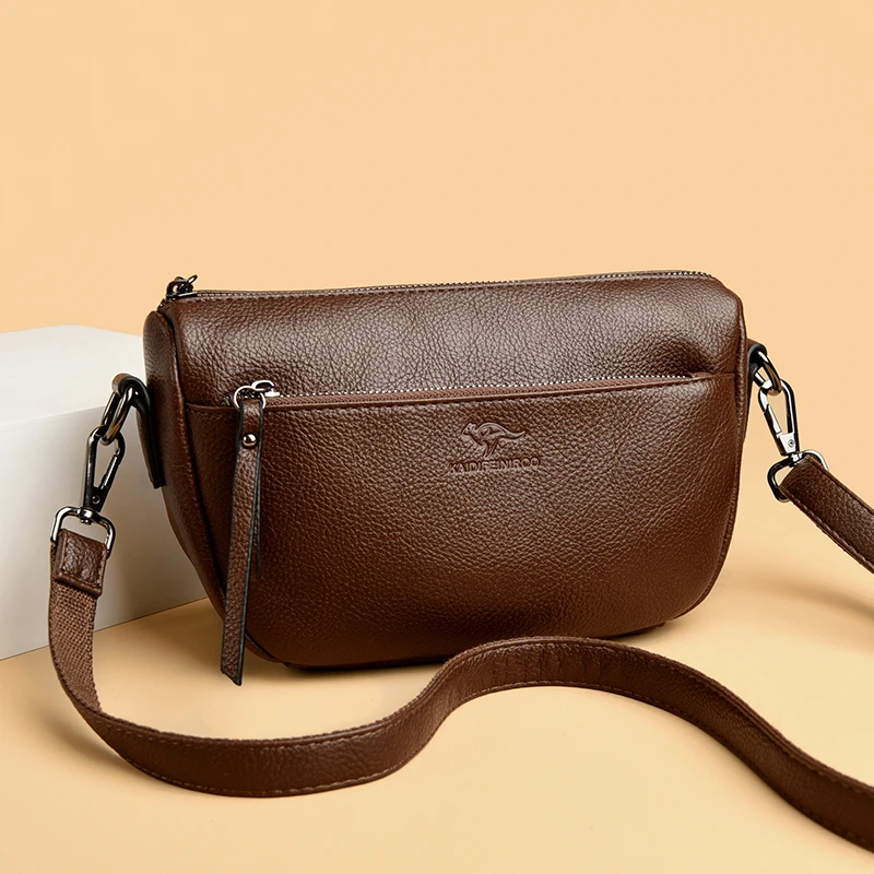 女士真皮斜挎包纯色简约单肩包拉链零钱包软皮小包包女休闲妈妈包