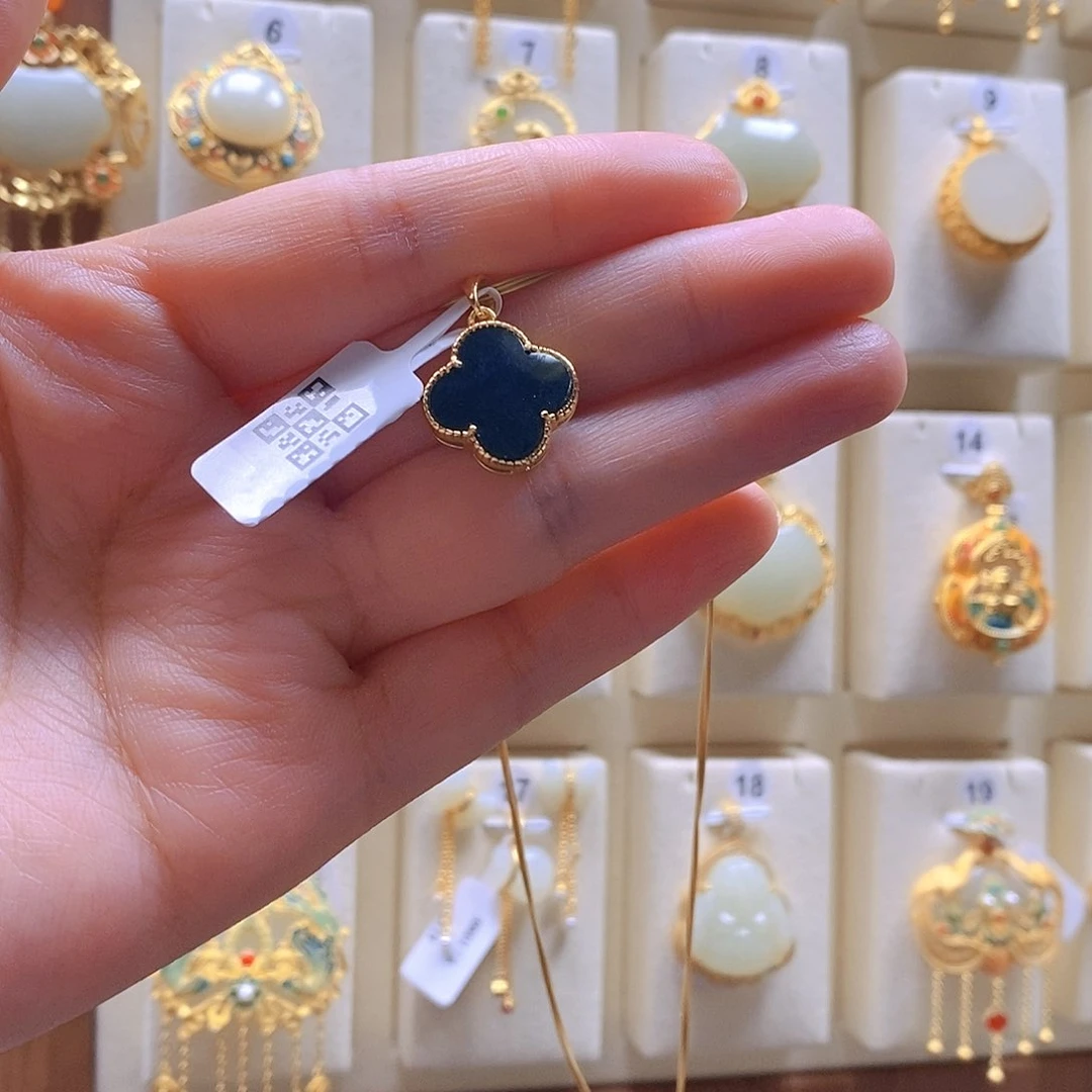 和田玉颈饰银S925镶嵌