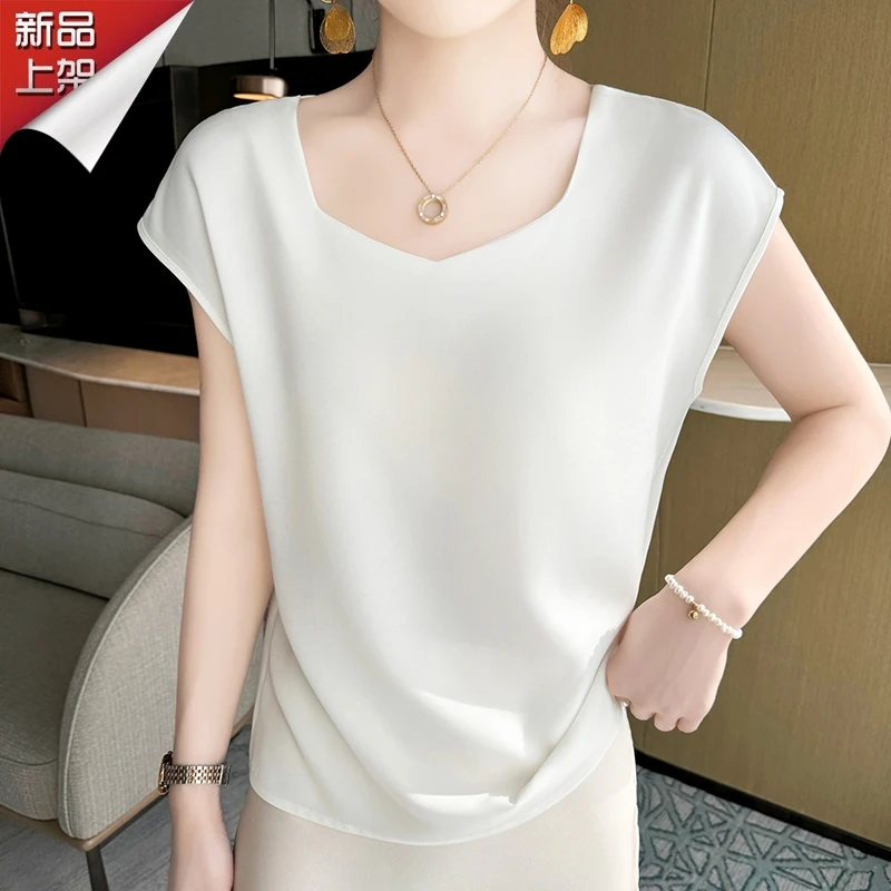 品牌撤柜专场2025夏季时尚砖石领小飞袖T恤纯色简约显瘦百搭上衣