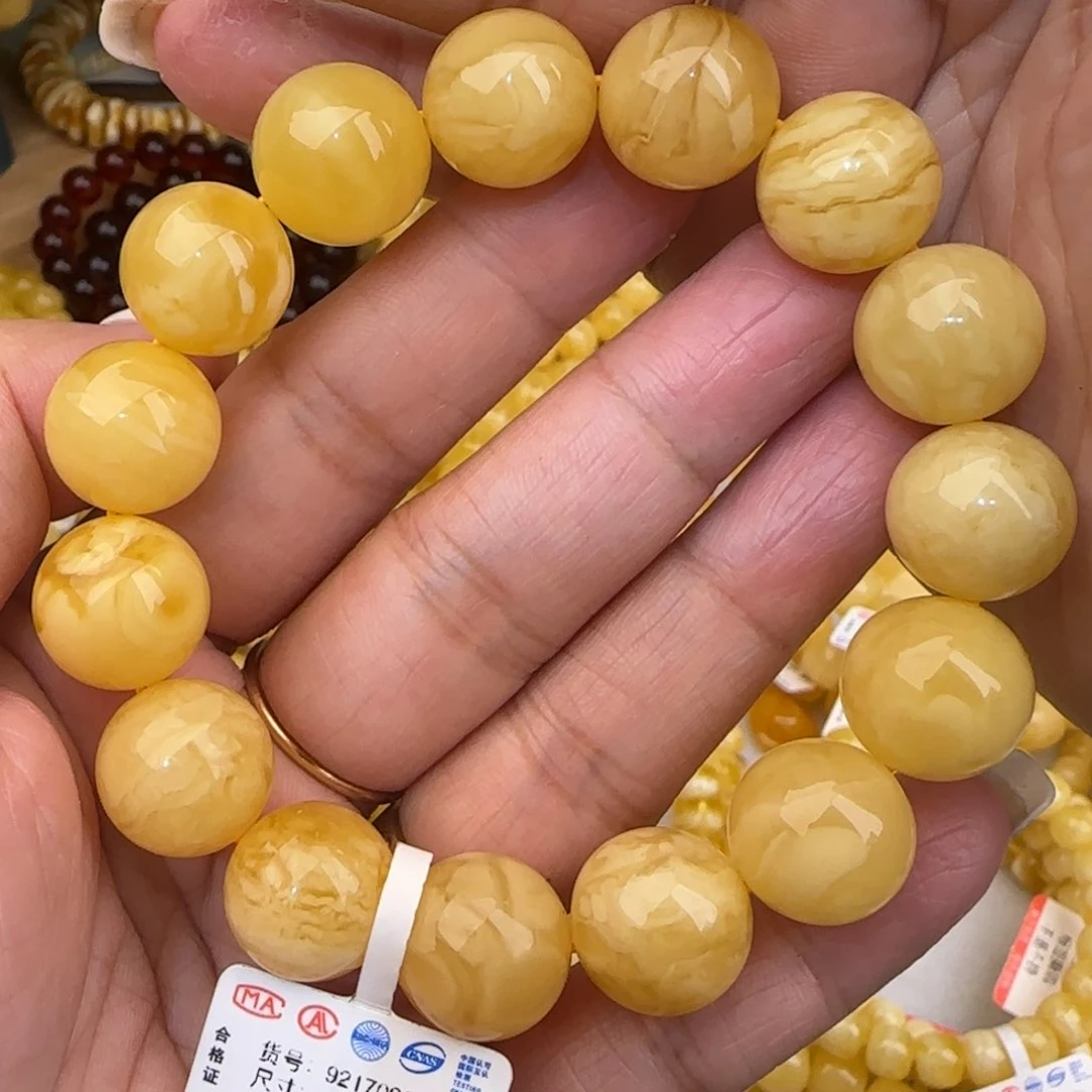 未镶嵌蜜蜡手串奶咖圆珠手串