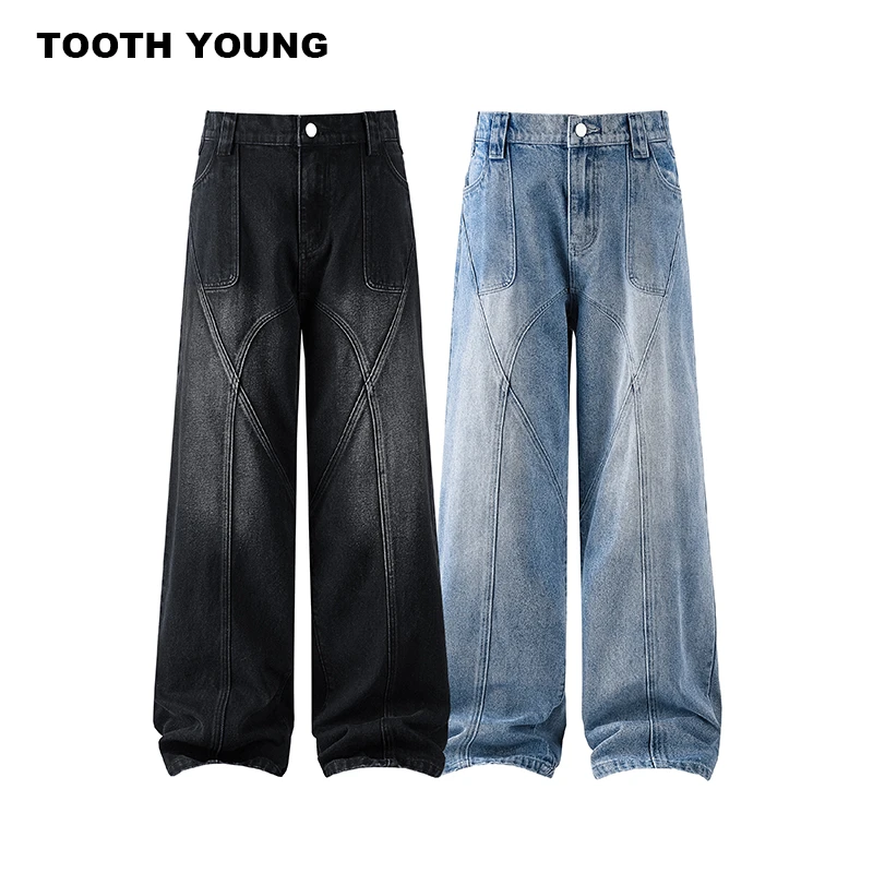 TOOTH YOUNG【西部牛仔】水小众设计美式秋季男街头直筒牛仔裤