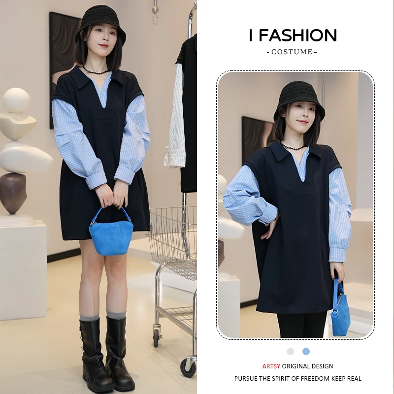高含棉学院风假两件卫衣连衣裙女2026年春秋新款气质拼接长袖裙子