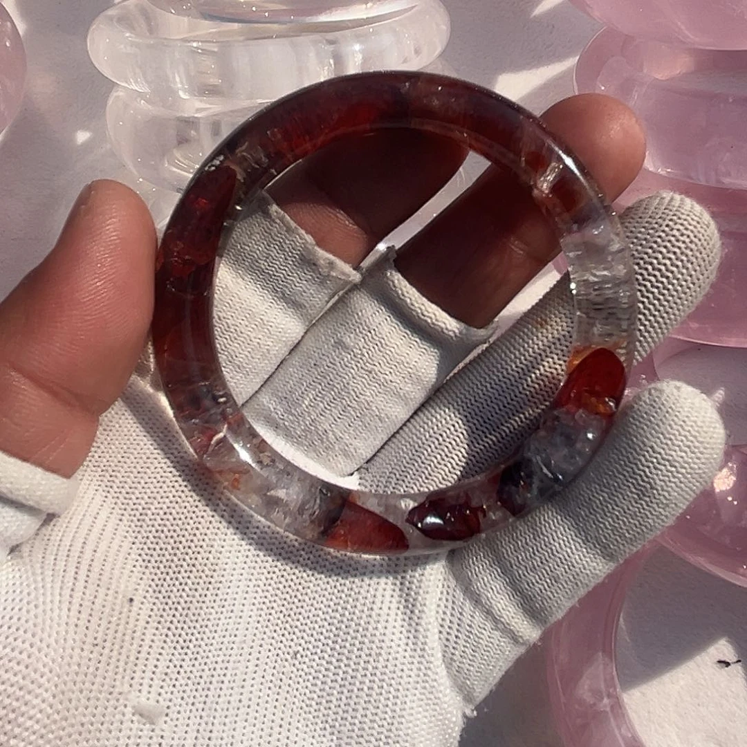 烟晶戒指银S925镶嵌冬****红浇花手镯