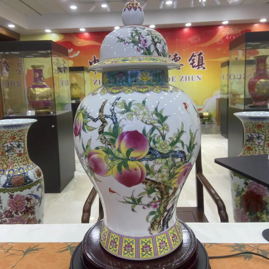 【百善瓷业】粉彩与珐琅彩寿桃将军罐GH