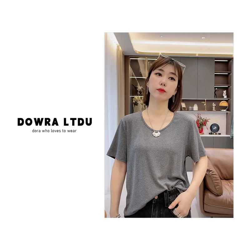 朵拉【风吹半夏】2025年夏季新款圆领纯色简约百搭短袖T恤228-8501