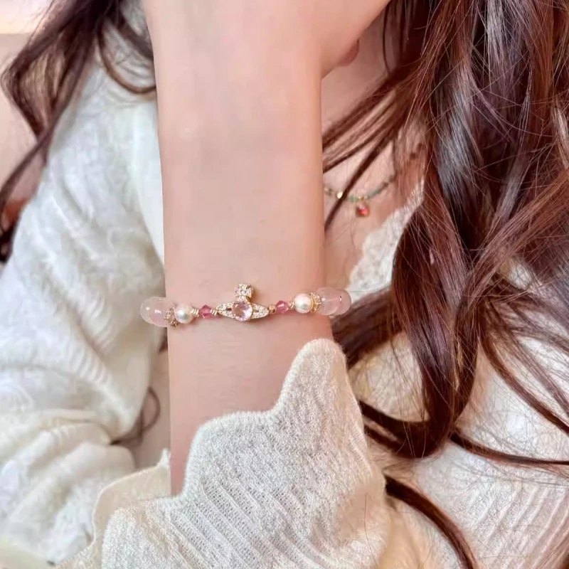 土星轨迹天然粉水晶手链手串女款轻奢小众高级感百搭手饰