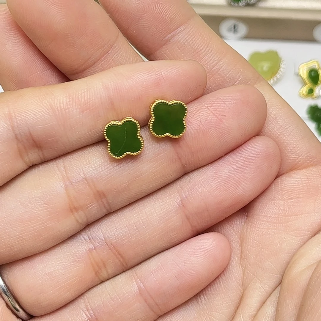 和田玉银S925镶嵌耳饰