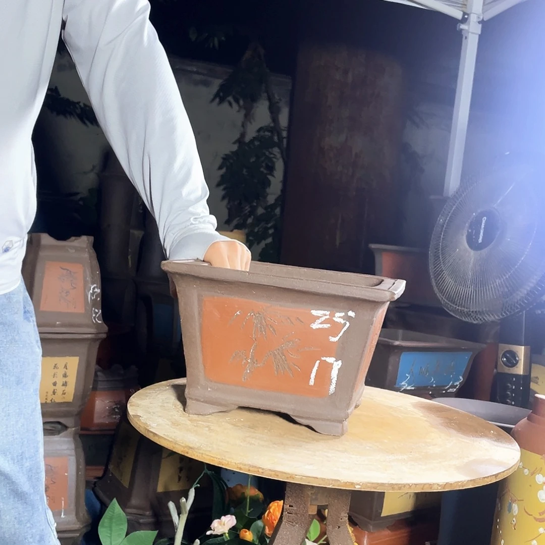 宜兴紫砂花盆25红四方